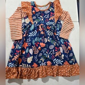 Source Unknown Navy Floral & Orange Ruffle Long-Sleeve Dress